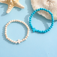 Bracelet à breloque croix turquoise avec perles, bijoux en pierre de mer, cadeau unisexe tendance