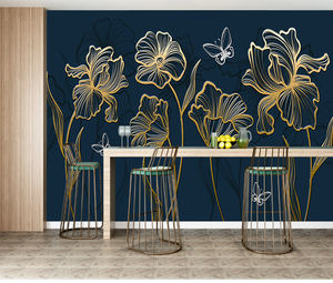 Mural de Pared Floral Dorado de Lujo, Diseño de Líneas en Relieve, Papel Tapiz <span class=keywords><strong>Azul</strong></span> Marino, Papel Tapiz 3D para el Hogar - Product Image 3