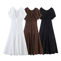 Robes longues d'été décontractées pour femmes, 3 coloris, col en V, à lacets, manches courtes, couleur unie, tendance