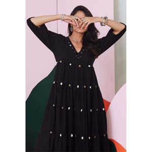 Vestido largo con bordado negro para mujer de Piku, elegante y sexy vestido de fiesta de verano - Product Image 5