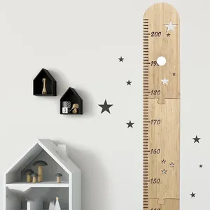 Wooden Safty Removable Kids Height Growth Chart Sticker Wall Decor Ruler