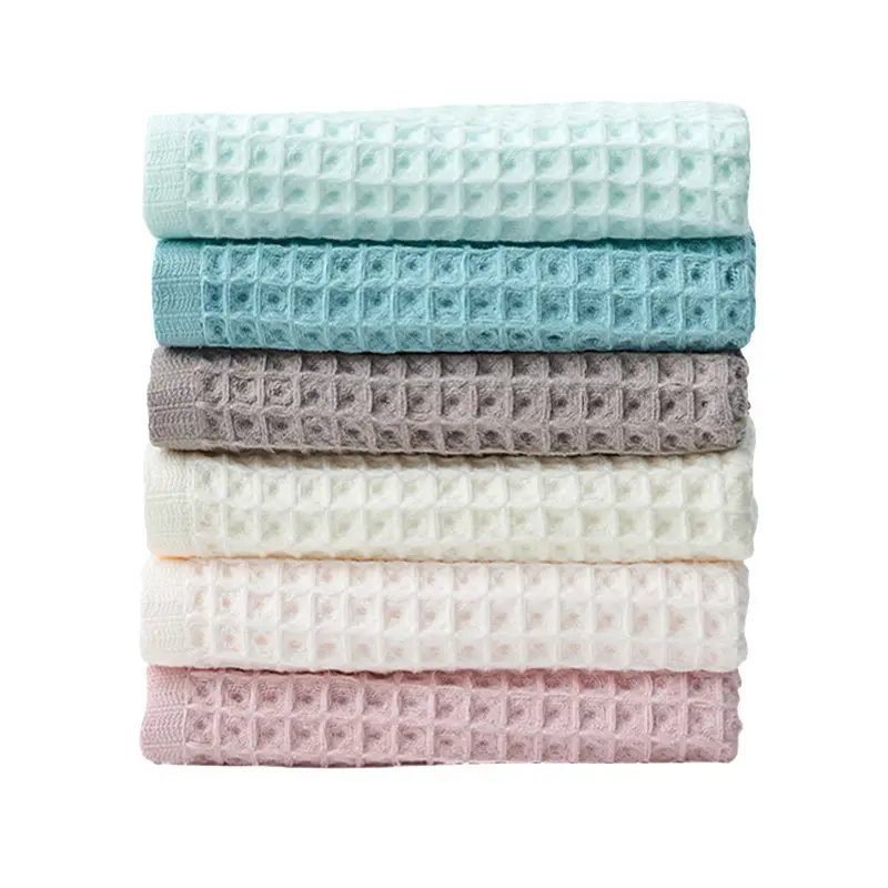 Absorbent Colorful Cotton Square Print Lightweight Weave Soft Waffle Custom Spa Bath Jacquard Waffle Towels