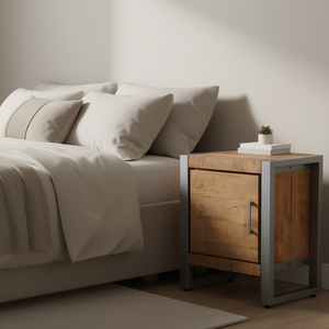 Rough Mango Wood Bedside <b>Cabinet</b> 15.7x11.8x19.7 Inches Storage Nightstand Modern <b>Rustic</b> Bedroom Furniture - Product Image 2