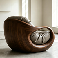Ensemble de canapés en cuir avec cadre en bois massif courbé, fauteuil lounge au design organique, canapé moderne de luxe pour salon