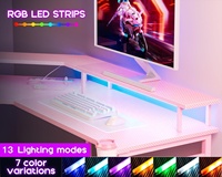 Ordinateur de bureau rose, grand bureau d'ordinateur en forme de L, bureau de jeu rose avec LED RVB