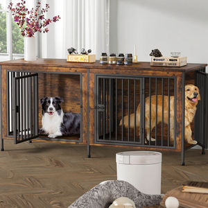 กรงสุนัขสองตัวใหญ่พิเศษ2ตัวแบ่งกรงสุนัขแข็งแรงทนทาน78นิ้วลังไม้หนาสำหรับสุนัขวางทีวีเฟอร์นิเจอร์บ้านสำหรับสุนัขขนาดใหญ่ - Product Image 1