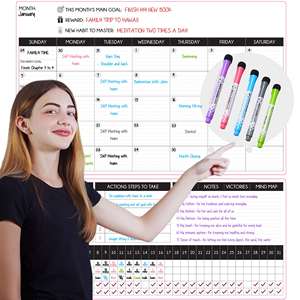 Tableaux blancs effaçables à sec personnalisés enfants adultes planificateur tâches ou liste d'épicerie magnétique calendrier d'objectif effaçable à sec pour réfrigérateur aimant - Product Image 4