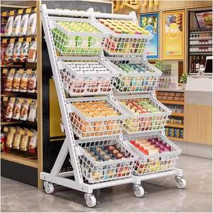 Étagère à Légumes et Fruits de Supermarché Présentoir Commercial pour Snacks/Bonbons/Chips Étagères de Présentation pour Supérette avec Panier - Product Image 1