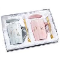Mug à motif marbré de style européen, cadeau de mariage créatif, ensemble de mugs pour couple, logo imprimé, résistant aux hautes températures, utilisation domestique YE1003