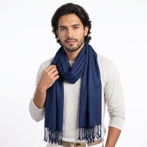 Navy Blue Solid Color Soft Warm Pure Merino <b>Wool</b> Woven Twill Shawl Scarf Unisex Handmade Skin-Friendly Breathable Winter/Autumn - Product Image 3