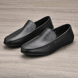 Mocassins en cuir véritable pour hommes, bout rond, à enfiler, respirants, chaussures décontractées de printemps - Product Image 3
