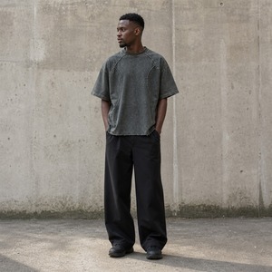 T-shirt court personnalisé délavé pour homme, coupe oversize, effet délavé à l'acide, 100% coton, imprimé graphique, style streetwear - Product Image 2
