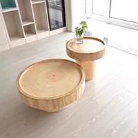 Table basse moderne européenne convertible en bois massif, design souche d'arbre, plateau en verre, écologique, design en bois noir carbonisé à effet vent silencieux