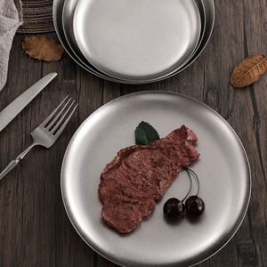 Vajilla de Acero Inoxidable, Plato para Carne Clásico, Plato Occidental Duradero, Bandeja de Almacenamiento Multifuncional Vintage, <span class=keywords><strong>Dim</strong></span> <span class=keywords><strong>Sum</strong></span> - Product Image 2