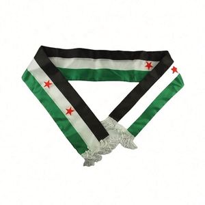 Écharpe en satin polyester blanc/noir à franges, promotionnelle pour événements, motif pays Syrie, pour la Journée Nationale et les Clubs de Supporters de Football - Product Image 3