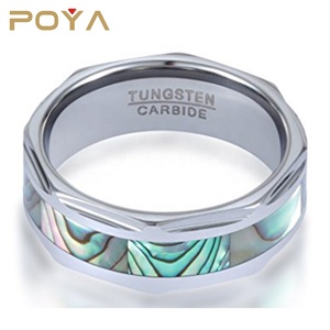 Anillo de Carburo de Tungsteno con Incrustaciones de Concha de Abulón y Facetas de Diamante de 8 mm de POYA Jewelry, Anillos de Compromiso y Matrimonio para Él y para Ella - Product Image 3