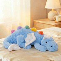Peluche Dragon Dormant Arc-en-ciel Bleu de 36 Pouces, Grande Peluche Dragon Douce pour Chiens et Chats
