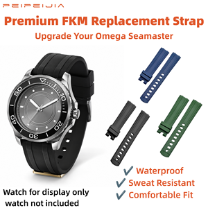 Correa de Reloj Compatible con <span class=keywords><strong>Omega</strong></span> <span class=keywords><strong>Seamaster</strong></span> 300, 20mm 21mm, Extremo Curvo, Caucho FKM, Liberación Rápida, Correa de Repuesto de Lujo - Product Image 1