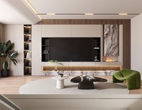 Meuble TV mural moderne en bois, luxueux et élégant, avec bande lumineuse LED et foyer intégré, ensemble de meubles de salon sur toute la longueur du mur
