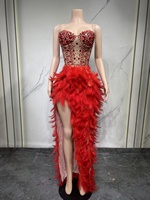 Robe de bal élégante de luxe pour femme, robe de soirée noire, robe longue à plumes et strass, robe courte, performance