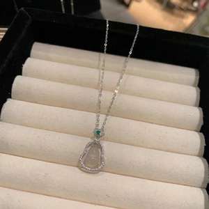 S925 Pure Silver Handle Small Gourd Double Pendant <b>Necklace</b> New Chinese Natural Blue Water Jade <b>Fine</b> <b>Necklaces</b> - Product Image 1