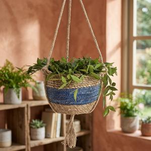 Cesta Colgante Tejida a Mano de Hierba Marina con Maceta y Organizador de Plantas - Product Image 3