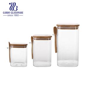 الجملة مخصص رخيصة مختومة اسطوانة الغذاء الحلوى حاويات مربع برطمانات تخزين زجاجية مع خشبية أعلى غطاء زجاجة حزمة - Product Image 5