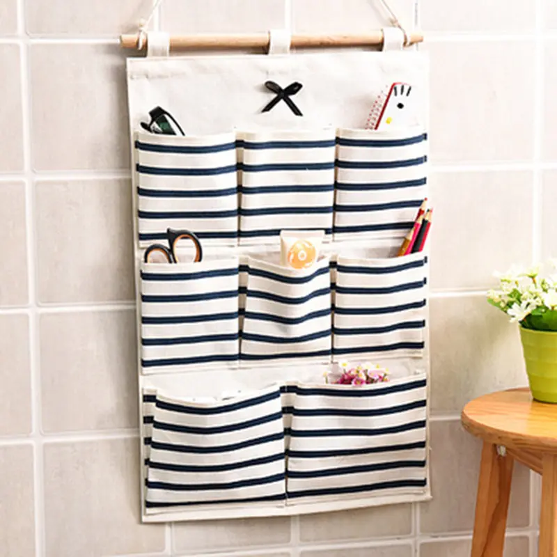 Custom Logo 6/8 Storage Pockets Wall Door Hanging Organizer Bathroom Cotton Linen Folding Underwear Socks Toys Key Sorting Bags