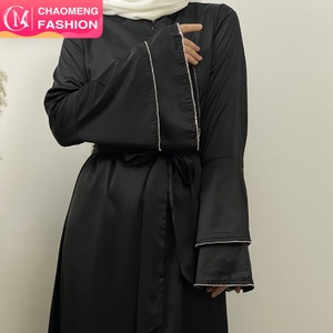 6789# Satin Material Fashion New <b>Dress</b> Front Zipper Two Layers With Sparkle Diamond Sleeves With Pockets Muslim Women <b>Dress</b> - Product Image 1