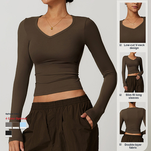 เสื้อยืดแขนยาวสำหรับใส่เล่นโยคะฟิตเนสรัดรูประบายอากาศได้ดีแห้งเร็วฤดูใบไม้ร่วงฤดูหนาว - Product Image 3