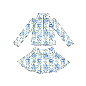 ชุดโยคะสำหรับเด็กผู้หญิงวัยเตาะแตะสำหรับวันฮาโลวีน เสื้อแขนยาวมีซิป ชุดกระโปรงสั้น 2 ชิ้น ชุดลำลองสำหรับฤดูใบไม้ร่วง ชุดกีฬาสำหรับเด็กผู้หญิง - Product Image 4