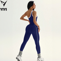 Combinaison de yoga asymétrique personnalisée avec logo pour femme, avec passepoil contrastant, une pièce moulante pour le fitness, la gym et l'entraînement