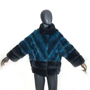 2024 abrigo de piel de conejo Rex de lujo personalizado para mujer chaqueta de piel de Chinchilla moda de invierno abrigo de piel de conejo de manga larga