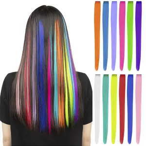 Clip In One Piece Hair Extensions Synthetic Ombre Straight Hair Extensions For Women Girl With Clip Hair