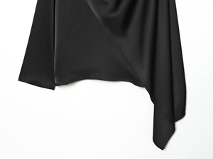Blusa de Moda Casual para Mujer, Diseño Asimétrico de 2 Colores, Cuello Redondo, Plisada, de Satén Sedoso, Color Sólido - Product Image 5