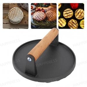 Groothandelsprijs gietijzeren vleespers eco-olie houten handvat zwaar gebruik steak burger grill ovenbestendig <span class=keywords><strong>gas</strong></span> inductie - Product Image 3