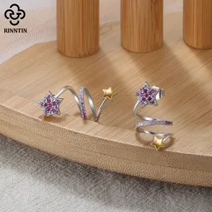 EQE84 anting-anting spiral Huggie 925 Sterling Silver Hug Hoops kecil tulang rawan bintang anting-anting Helix anting-anting