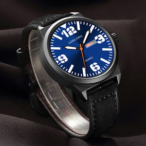 นาฬิกาผู้ชายพร้อมสายหนังปฏิทินคู่หน้าปัดขนาดใหญ่ทันสมัยนาฬิกาข้อมือลำลองกันน้ำ - Product Image 5