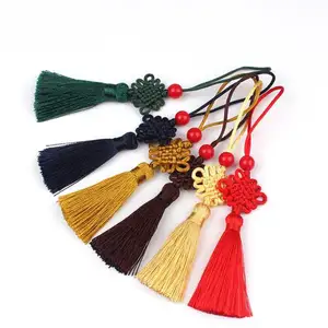 Customized Chinese knots tassel 5cm polyester tassels with glass bead for jewelry making 1000colors for decoration