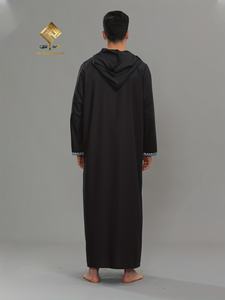 วัสดุคุณภาพสูงจาก HARAMAIN, ดีไซน์ฮู้ดทันสมัยพร้อมลายปักแบบโมร็อกโก, เสื้อคลุมแขนยาวยอดนิยมสำหรับผู้ชายชาวอาหรับสุดเท่ - Product Image 1