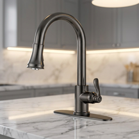 Robinet de cuisine monocommande HD-1139 à montage sur plan, design moderne noir, en zinc, avec douchette extractible, résistant à la rouille 5