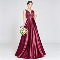 Robe de soirée longue pour femme, col en V, sans manches, corsage à sequins, en satin, coupe trapèze, pour mariage, banquet, occasions formelles, ODMOEM