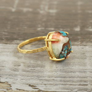 Fantastique bague de mariage en argent sterling 925 plaqué or, bijoux fins, turquoise cuivre naturelle, sertissage à griffes, pierre précieuse, cadeau - Product Image 2