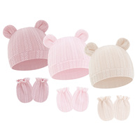 Gorro de Orejas de Oso para Recién Nacido, Manoplas Suaves de Spandex y Algodón, Gorro Unisex para Bebé con Diseño Jacquard Antiarañazos