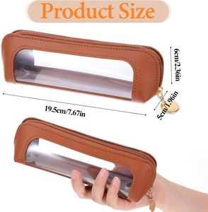 Small Fashion Clear PU Leather Soft Handle Portable Travel <b>Mini</b> Cosmetic Bag Waterproof <b>Pouch</b> with Zipper Non-Pattern for Women - Product Image 6