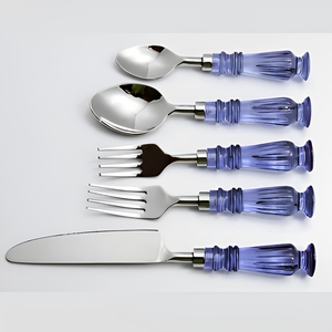 Elegant Blue <b>Transparent</b> Handle Stainless Steel Flatware Set for Back School Use Contemporary Design Mirror Polish Dishwasher - Product Image 1
