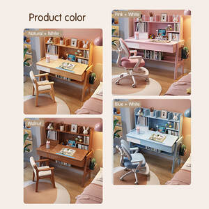 مكتب دراسة خشبي حديث قابل للتعديل قابل للعكس قابل للتعديل مع أدراج رف كتب لغرفة نوم الأطفال - Product Image 6