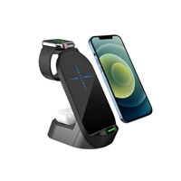 Support de charge magnétique sans fil 4 en 1, chargeur de téléphone 15W avec logo lumineux et indicateur LED pour montre, écouteurs et téléphone portable
