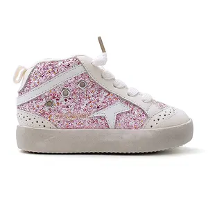 Latest High Top Custom Children Shoes For Toddler Girl Sneakers Wholesale Star Brand Glitter Kids Laced Up Sneakers Baby Shoes