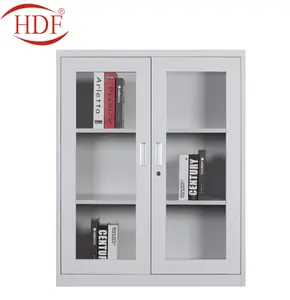 Office steel equipment 2 glass door half height metal office storage small file cabinet